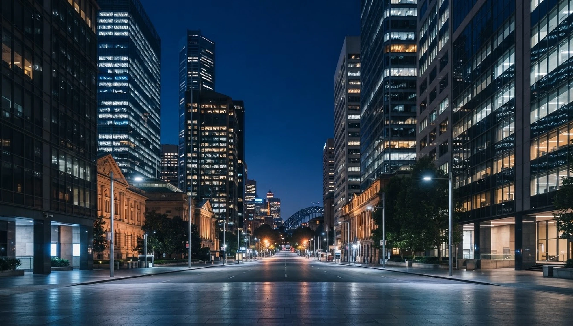 Sydney CBD at blue hour — modern glass architecture